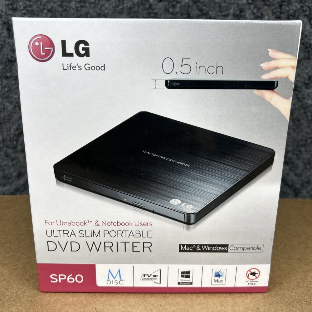 LG USB 2.0 Ultra Slim External DVDRW Drive CDRW CD DVD Burner Writer (SP60NB50)